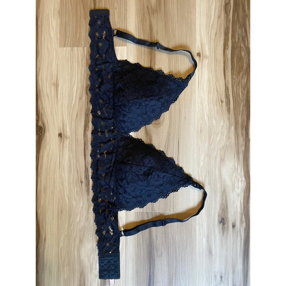 Momanda Black Lace Plunge Nursing‎ Bralette Maternity Bra Wire Free 36DD